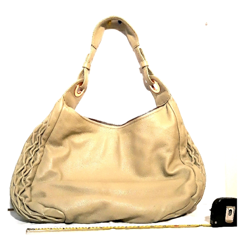 Goldenbleu large pale green taupe leather hobo!